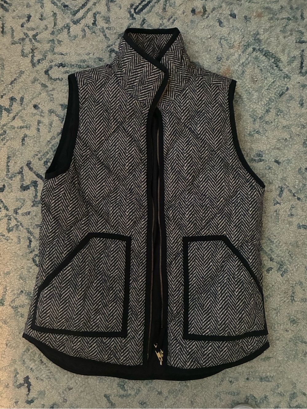 J. Crew Black & White Herringbone Zip Vest